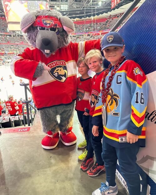 Ryan Hunter-Reay's Kids Enjoying The Flagpanthers Playoff Game At FLA Live Arena In May 2023